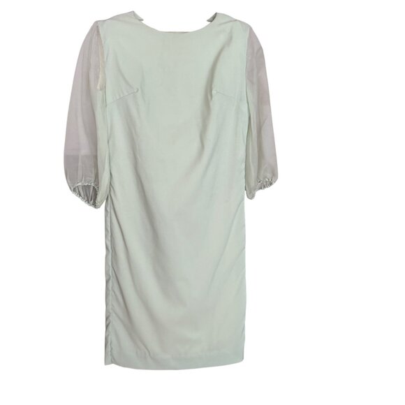 Vintage Sage Green Sheer Sleeve Dress With Tie-Waist Design - Picture 4 of 4